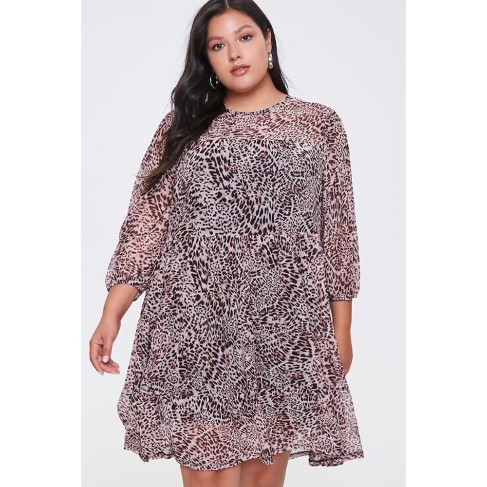 Forever 21 Leopard Print Long Sleeve Shift Dress